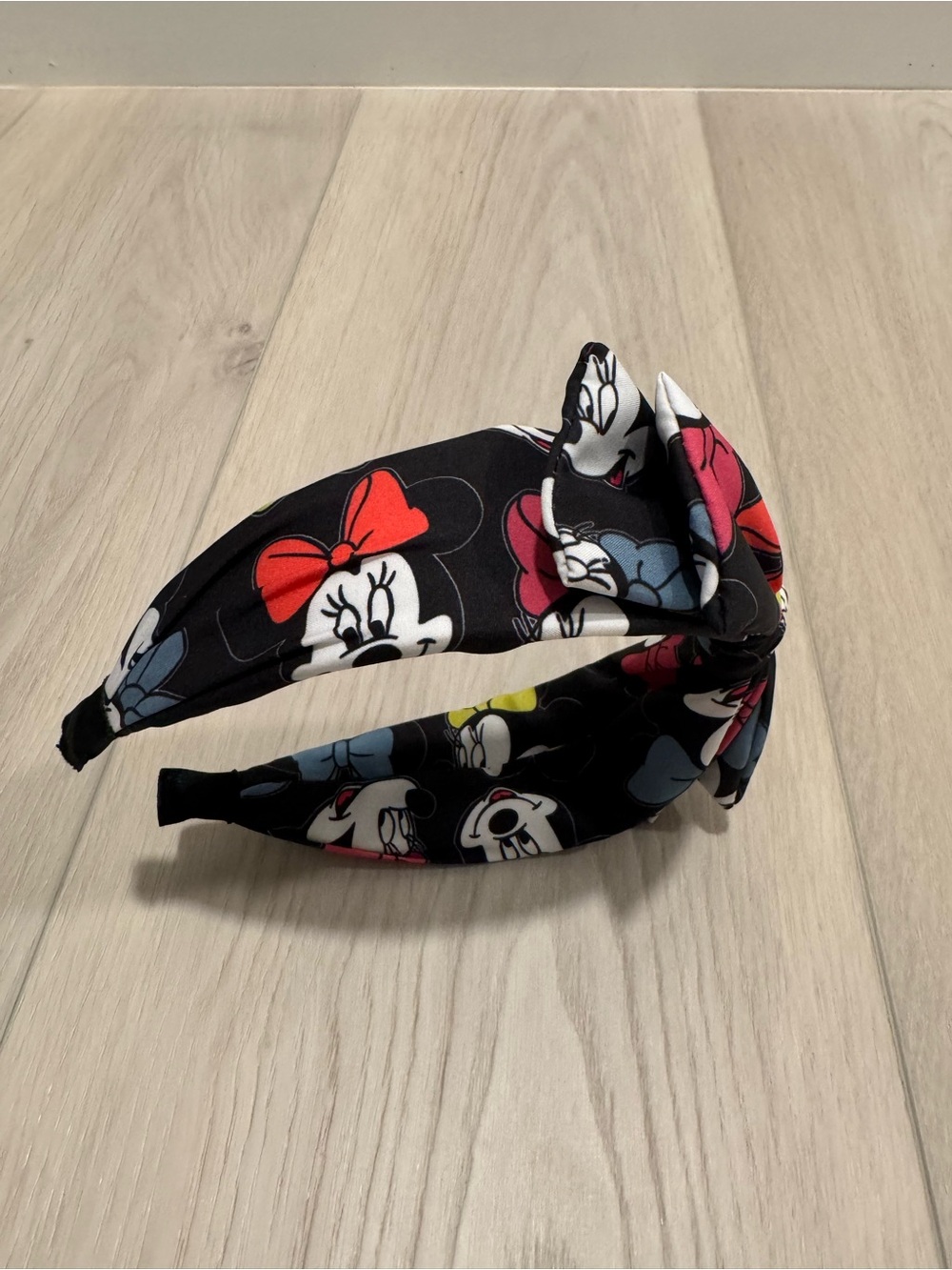 Black Minnie Mouse Print Kids Knot Headband